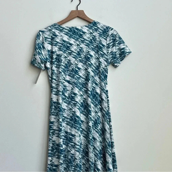 New Soft Surroundings Joanna Faux Wrap Jersey Maxi Dress Teal Cream Abstract - Picture 10 of 15